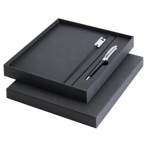 Набор Legato Elegance из блокнота формата А5 в твердой обложке и ручки-роллера, черный/белый