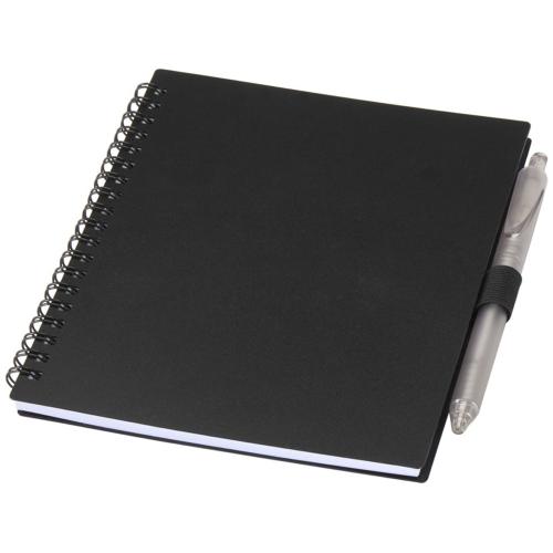 Набор Niove из блокнота из переработанного пластика в мягкой обложке и шариковой ручки (синие чернила) - Черный