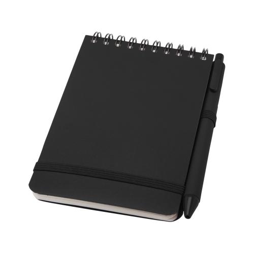 Блокнот Thalaasa формата А6 в твердой обложке из океанического пластика с шариковой ручкой - сплошной черный