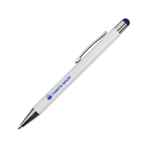 Ручка металлическая шариковая Flowery со стилусом и цветным зеркальным слоем, белый/синий