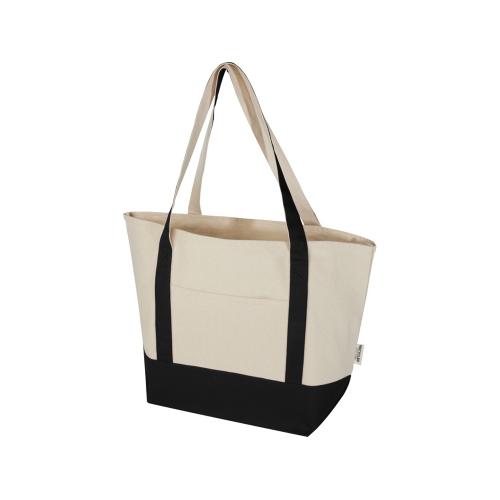 Sam эко- сумка из переработанного хлопка, сертифицированного согласно GRS, плотностью 320 г/м² - сплошной черный / Натуральный