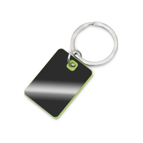 Металлический брелок с пластиковой цветной вставкой SteelPop Rct, серебристый с зеленым яблоком