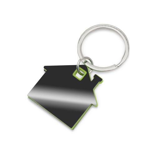 Металлический брелок с пластиковой цветной вставкой SteelPop House, серебристый с зеленым яблоком