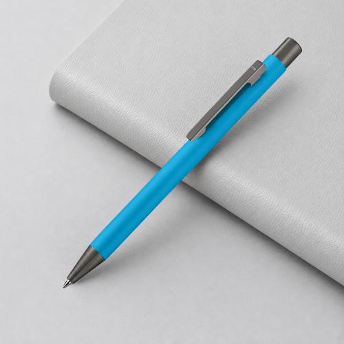 Ручка шариковая UMA STRAIGHT GUM soft-touch, с зеркальной гравировкой, голубой