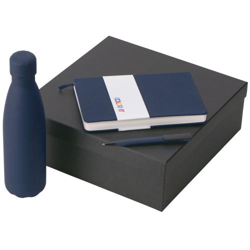 Подарочный набор c блокнотом C2, ручкой и термобутылкой, темно-синий