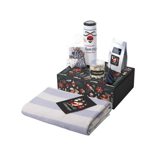 Подарочный набор c пледом, термосом, свечой и миндалем, белый