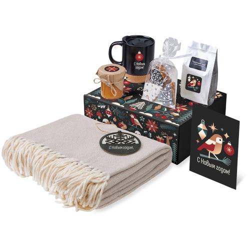 Подарочный набор c пледом, кружкой и вареньем, черный