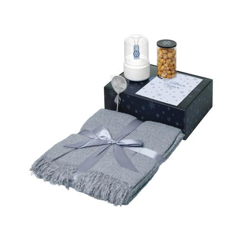 Подарочный набор с пледом, увлажнителем и попкорном, серый