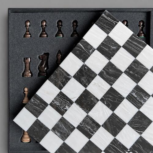Шахматный комплект TABIA (акриловый камень/ дерево Бук), Дизайнерская (черно-белая с разводами)