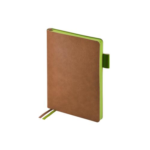 Ежедневник А5 датированный Boston 2026, коричневый с салатовым обрезом
