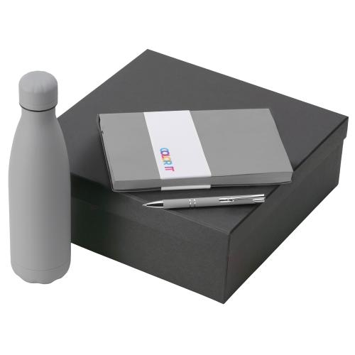 Подарочный набор с блокнотом С1, металлической ручкой и термобутылкой, серый