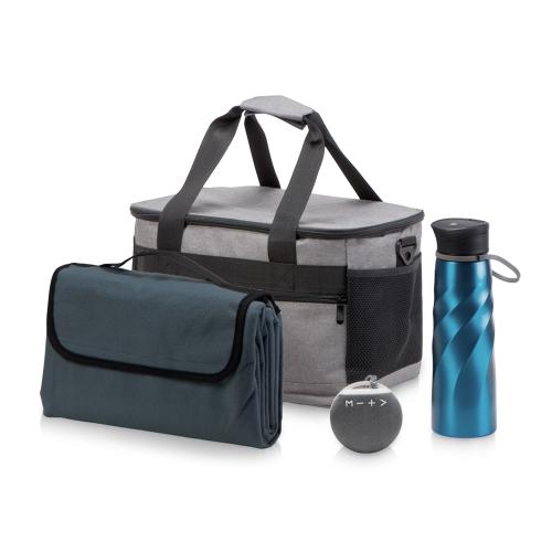 Подарочный набор с пледом и колонкой в сумке - холодильнике  Musical trek, синий