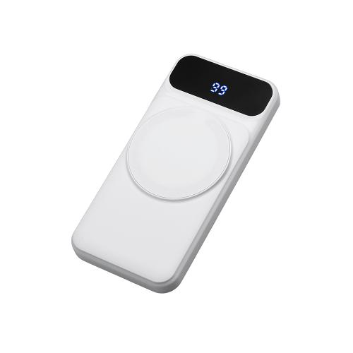 Магнитный беспроводной внешний аккумулятор со встроенными кабелями Мэни,быстаря зарядка, 10000 мАч, белый