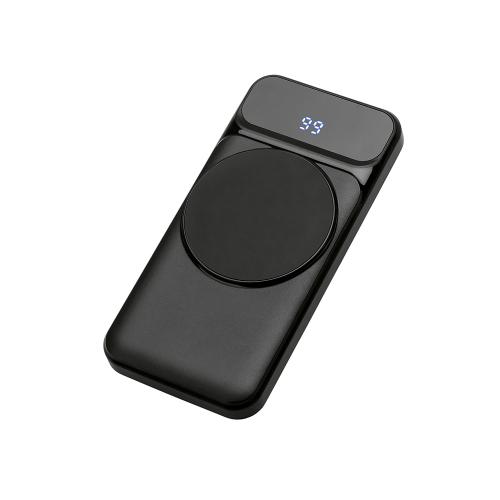 Магнитный беспроводной внешний аккумулятор со встроенными кабелями Мэни,быстаря зарядка, 10000 мАч, черный