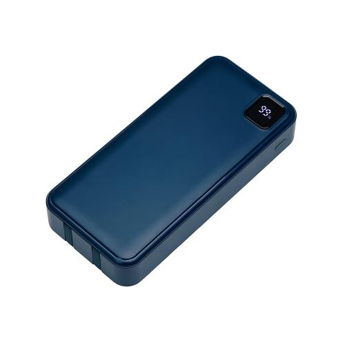 Внешний аккумулятор со встроенными кабелями Фрэйм Про, быстрая зарядка, 20000мач, тёмно-синий