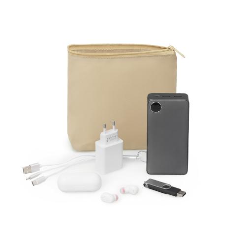 Органайзер для электроники и проводов Amalia из полиэстера 300D с подкладкой, бежевый