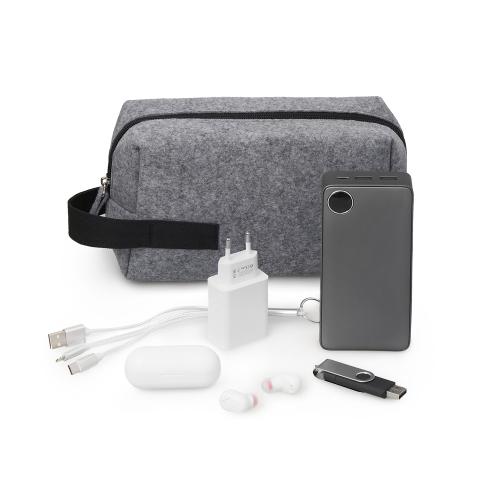 Органайзер для электроники и проводов Felt из RPET-фетра с ручкой, серый с черным