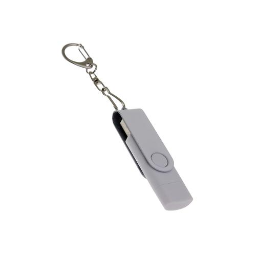 USB-флешка на 64 Гб 2 в 1 поворотный механизм, c дополнительным разъемом Type-C с одноцветным металлическим клипом, белый