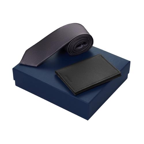 Подарочный набор Long River: обложка для паспорта, галстук, синяя коробка