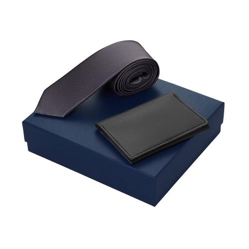 Подарочный набор Long River: обложка для паспорта, галстук (без лого Long River), синяя коробка