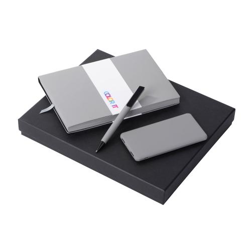 Подарочный набор c блокнотом С1, ручкой и повербанком 5000 mAh,  серый