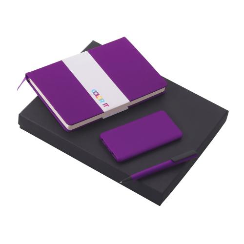 Подарочный набор c блокнотом С2, ручкой и повербанком 5000 mAh, фиолетовый