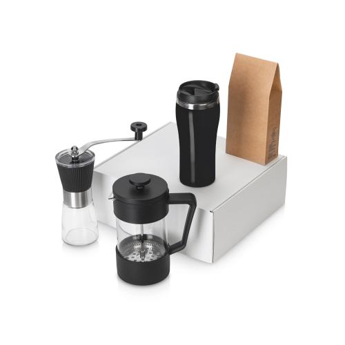 Подарочный набор с кофе, кружкой и френч-прессом Бодрое утро 2.0, черный