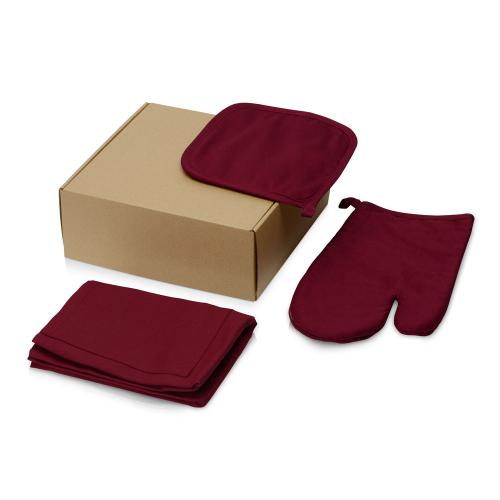 Подарочный набор с фартуком, прихваткой, бордовый