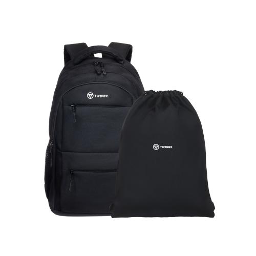 Рюкзак TORBER CLASS X, черный, полиэстер 900D, 45 x 30 x 18 см + Мешок для сменной обуви в подарок!