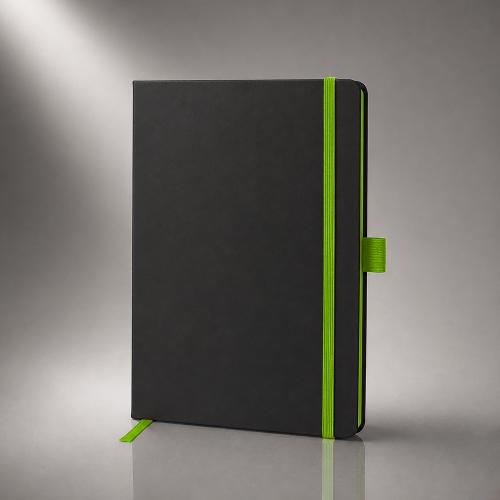 Блокнот ColorNote Black, твердая обложка A5, 80 листов, черный с зеленым яблоком