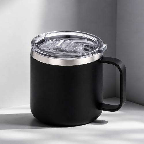 Кружка стальная Alaska с крышкой слайдером, powder coating, черный