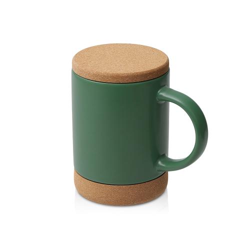 Кружка 450 мл с пробковым дном с крышкой Корк & Бон, глубокий зеленый
