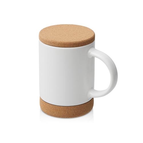 Кружка 450 мл с пробковым дном с крышкой Корк & Бон, белый