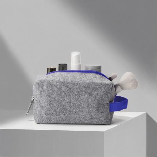 Косметичка из РПЕТ фетра с ручкой Felt, серый с синим