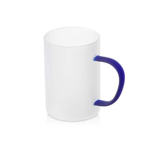 Стеклянная матовая кружка Акцент с цветной ручкой для сублимации, синий