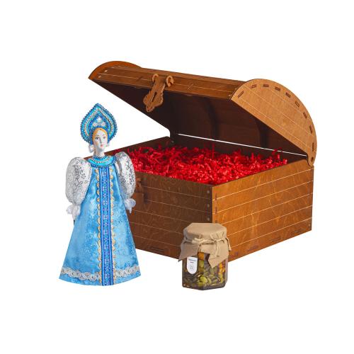 Подарочный набор: кукла фарфоровая, мед, голубой